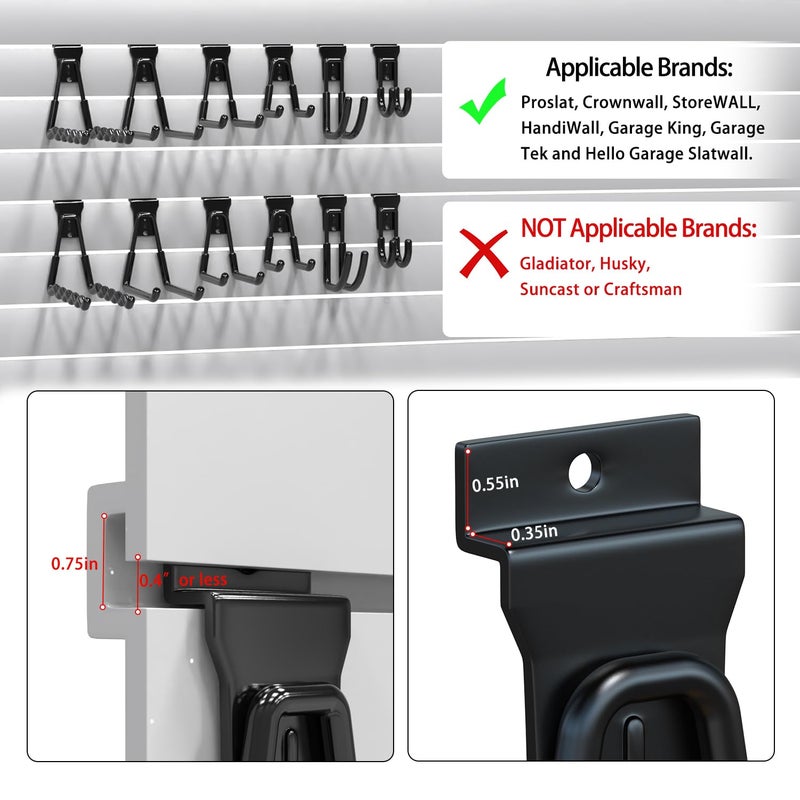 3H Slatwall Accessories 18 Pack,Slatwall Hooks & Hangers Multi Sizes,Slat Wall Heavy Duty for Space Saving Used as Proslat Accessories with Slatwall Panel(Black) - Image 4